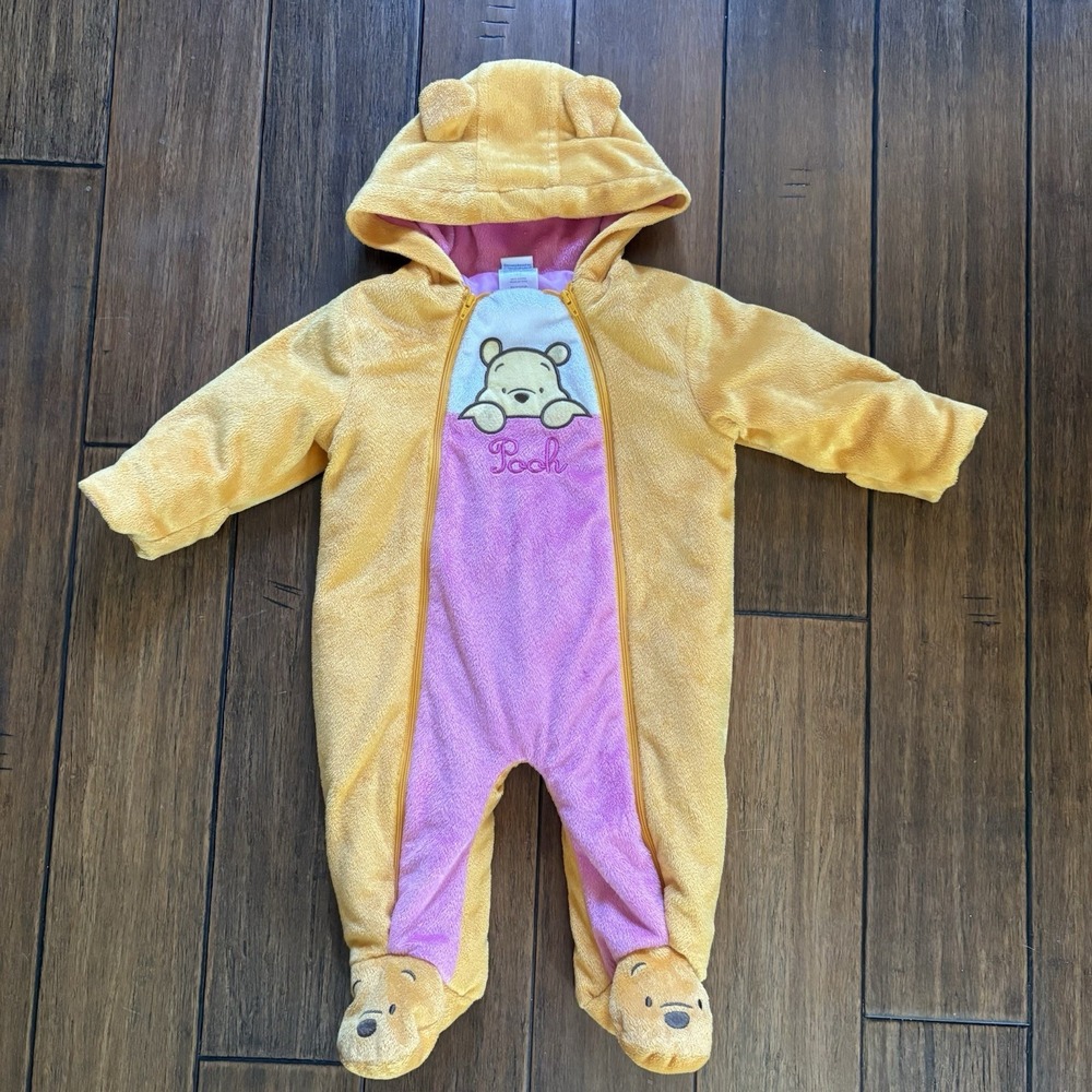 Disney Winnie The Pooh Hooded Bunting Snowsuit Footed 6-9 Months Yellow Pink